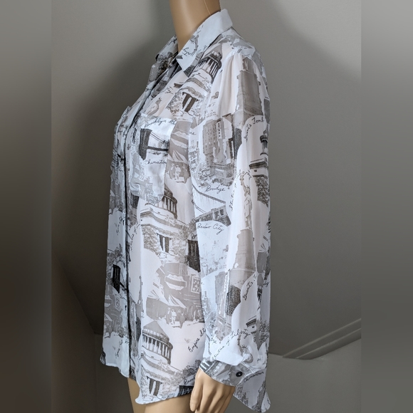 N.Y.C. Inspired Long Sleeve Gray and White Button Up - Picture 5 of 12